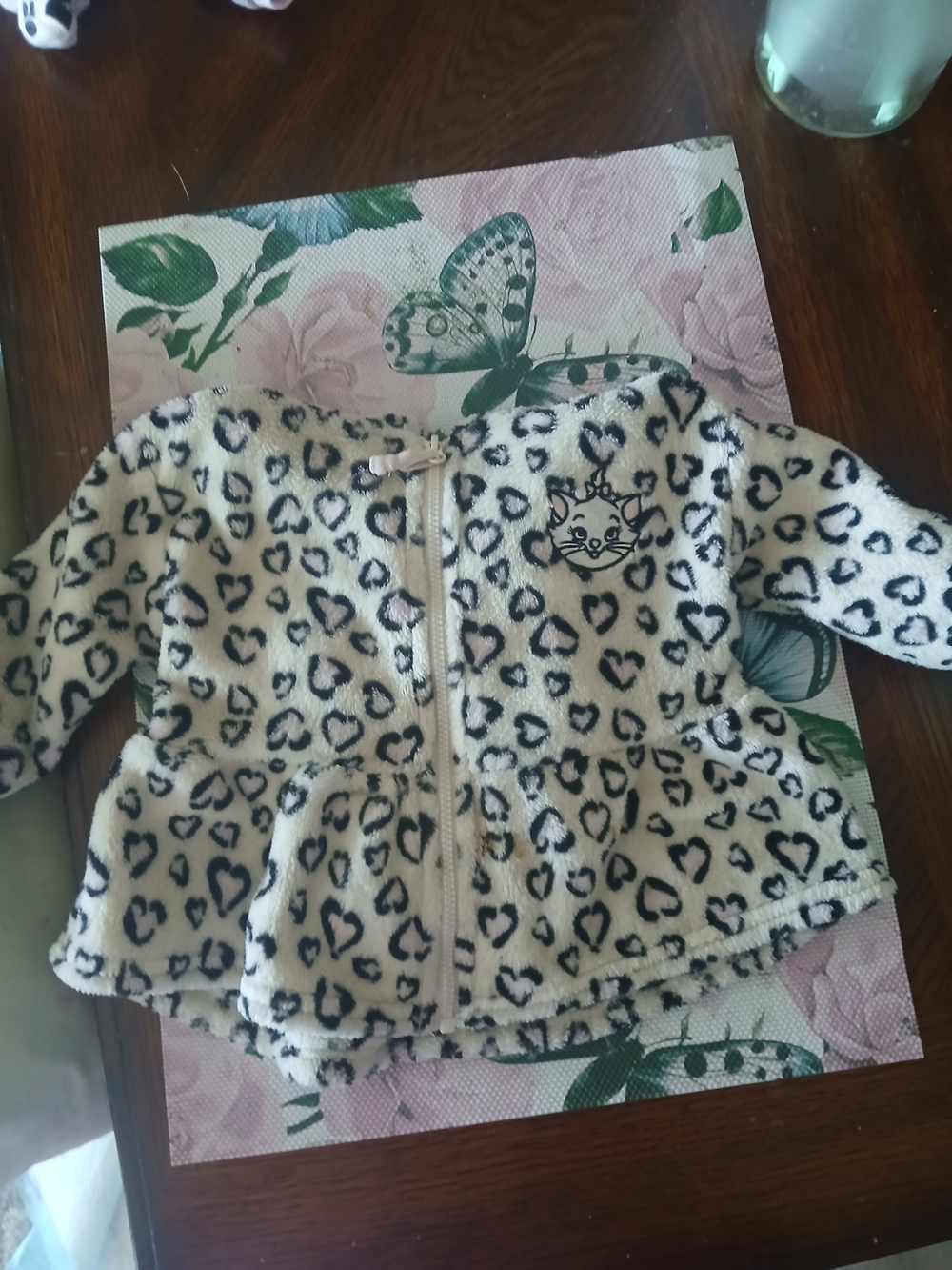 12 Months, Cream Leopard Print Zip-Up Fleece Jacket For Baby